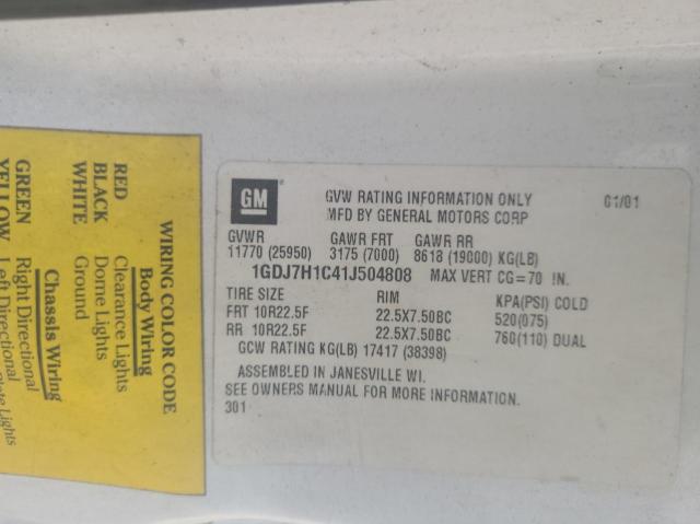 1GDJ7H1C41J504808 - 2001 GMC C-SERIES C7H042 WHITE photo 10