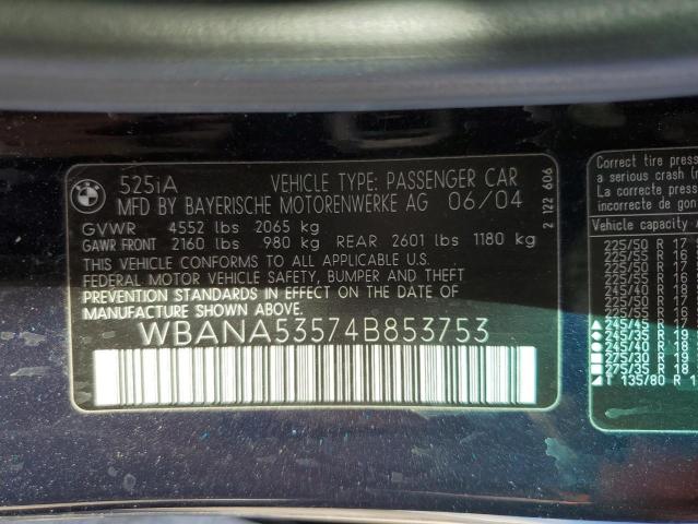 WBANA53574B853753 - 2004 BMW 525 I BLUE photo 12