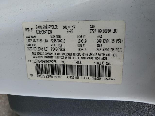 1D7HE48N86S525225 - 2006 DODGE DAKOTA QUAD SLT WHITE photo 13