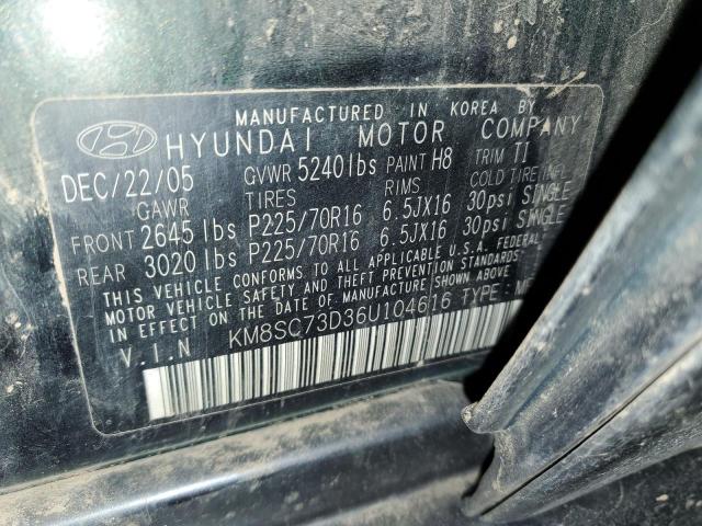 KM8SC73D36U104616 - 2006 HYUNDAI SANTA FE GLS GREEN photo 12