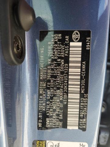 4T1BF30K04U571329 - 2004 TOYOTA CAMRY LE 蓝色 照片 12