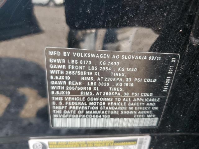 WVGFF9BPXCD004153 - 2012 VOLKSWAGEN TOUAREG V6 Սև լուսանկար 14