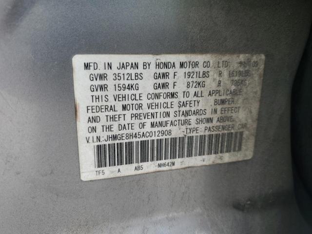 JHMGE8H45AC012908 - 2010 HONDA FIT SPORT 银色 照片 13