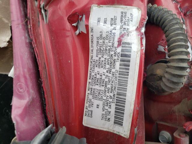 5TEHN72N62Z100712 - 2002 TOYOTA TACOMA DOUBLE CAB RED photo 12