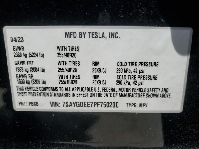 7SAYGDEE7PF750200 - 2023 TESLA MODEL Y BLACK photo 12