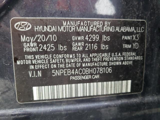 5NPEB4AC0BH078106 - 2011 HYUNDAI SONATA GLS BLUE photo 12