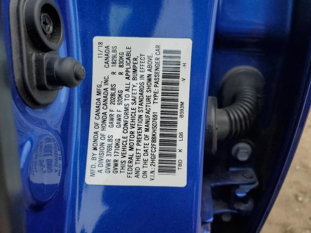 2HGFC2F88KH507691 - 2019 HONDA CIVIC SPORT 蓝色 照片 12