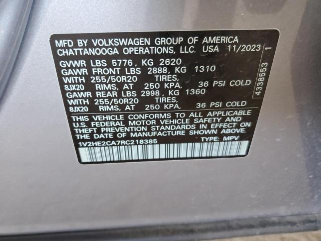 1V2HE2CA7RC218385 - 2024 VOLKSWAGEN ATLAS CROS SE Серый фото 13