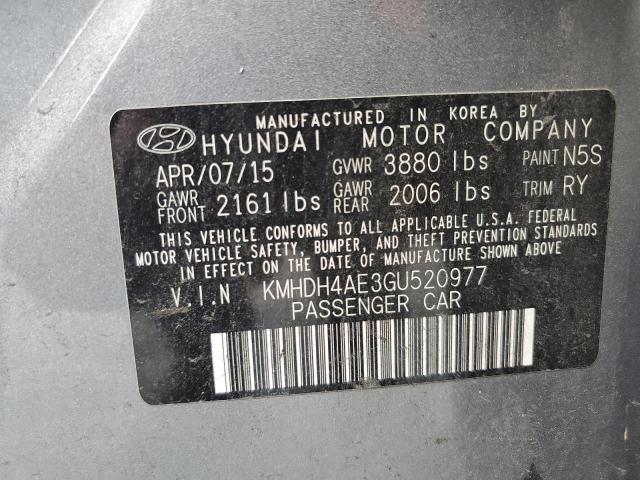 KMHDH4AE3GU520977 - 2016 HYUNDAI ELANTRA SE GRAY photo 12