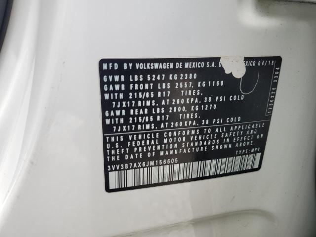 3VV3B7AX6JM156605 - 2018 VOLKSWAGEN TIGUAN SE Белый фото 13