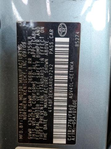 4T4BF3EK6AR047242 - 2010 TOYOTA CAMRY BASE GRAY photo 12