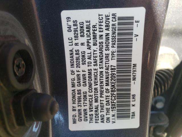 19XFC2F85KE209187 - 2019 HONDA CIVIC SPORT 灰色 照片 12