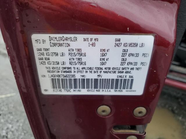 1J4GK48K73W622385 - 2003 JEEP LIBERTY SPORT Bordo fotoğraf 12