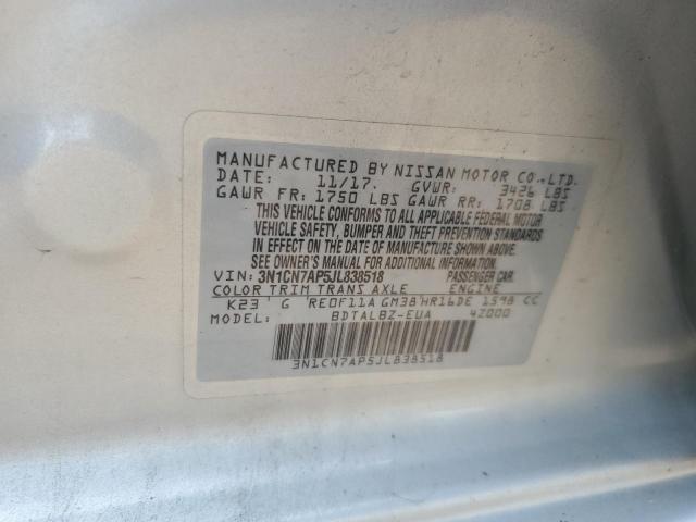 3N1CN7AP5JL838518 - 2018 NISSAN VERSA S 银色 照片 12