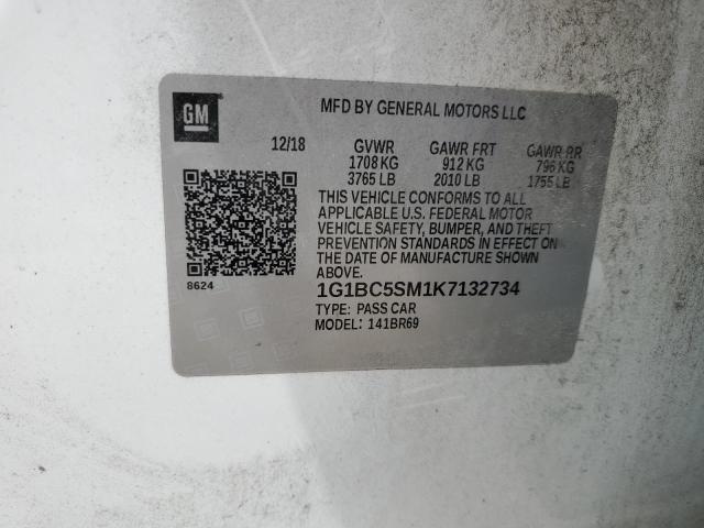 1G1BC5SM1K7132734 - 2019 CHEVROLET CRUZE LS Սպիտակ լուսանկար 12