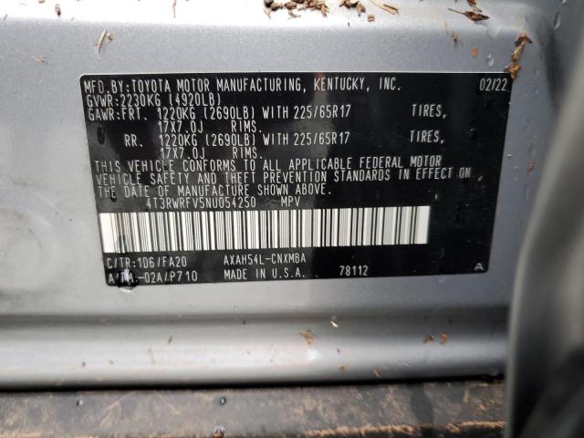 4T3RWRFV5NU054250 - 2022 TOYOTA RAV4 XLE SILVER photo 12