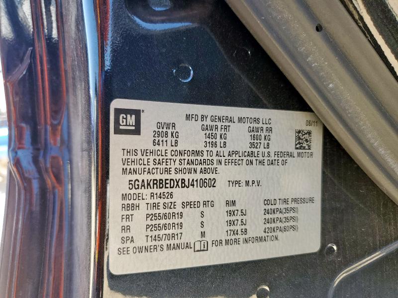 5GAKRBEDXBJ410602 - 2011 BUICK ENCLAVE CXL BLACK photo 13