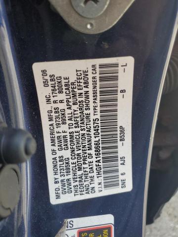 1HGFA16866L104575 - 2006 HONDA CIVIC EX ლურჯი ფოტო 12