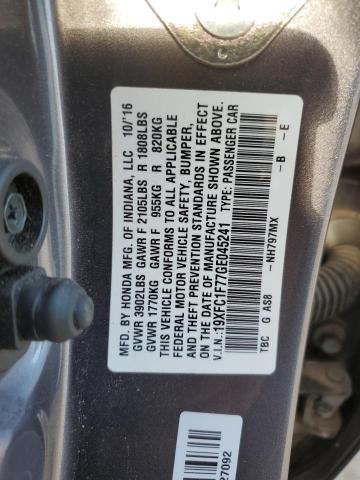 19XFC1F77GE045241 - 2016 HONDA CIVIC EXL 灰色 照片 12