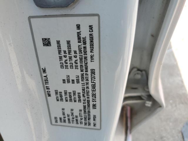 5YJ3E1EA6LF737389 - 2020 TESLA MODEL 3 WHITE photo 12