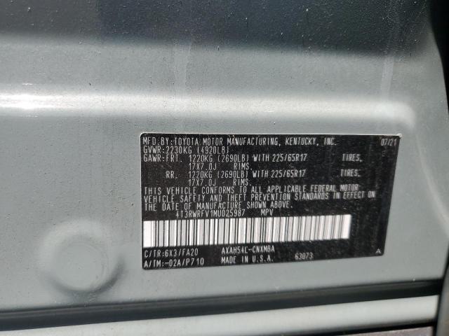 4T3RWRFV1MU025987 - 2021 TOYOTA RAV4 XLE GREEN photo 14