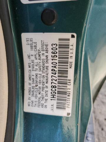 1HGCB7274PA015603 - 1993 HONDA ACCORD EX أخضر صورة 12