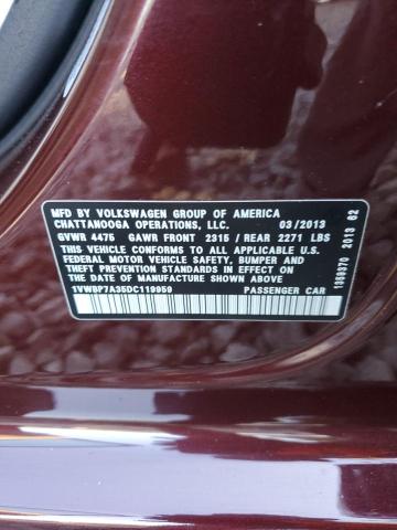 1VWBP7A35DC119959 - 2013 VOLKSWAGEN PASSAT SE BURGUNDY photo 12