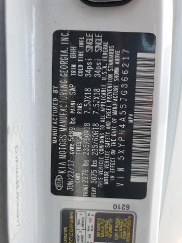 5XYPH4A55JG366217 - 2018 KIA SORENTO EX თეთრი ფოტო 13