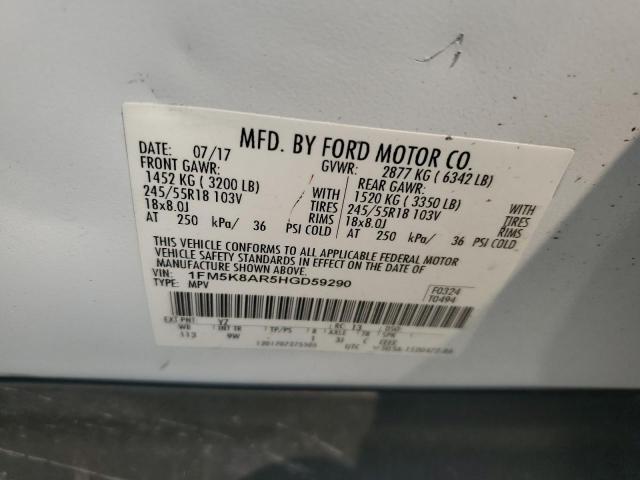 1FM5K8AR5HGD59290 - 2017 FORD EXPLORER POLICE INTERCEPTOR Biały zdjęcie 14