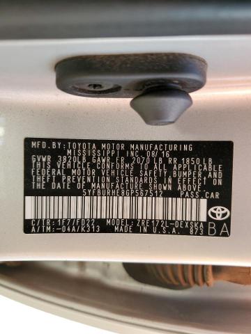 5YFBURHE8GP567512 - 2016 TOYOTA COROLLA L SILVER photo 12