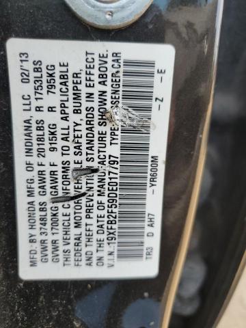19XFB2F59DE017797 - 2013 HONDA CIVIC LX BLACK photo 12