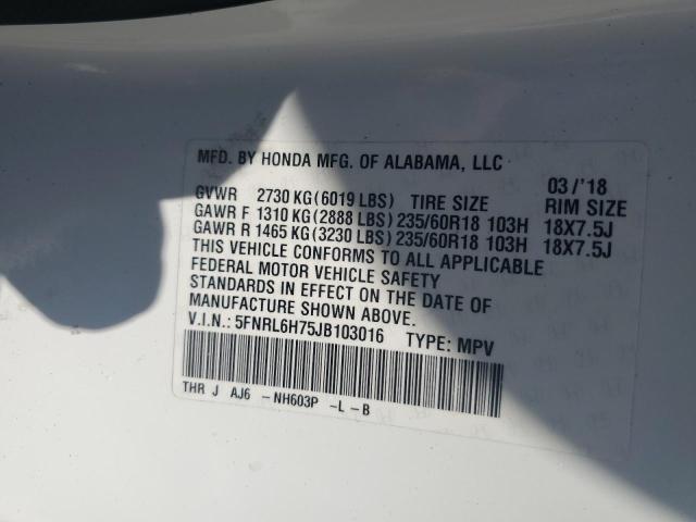 5FNRL6H75JB103016 - 2018 HONDA ODYSSEY EXL WHITE photo 13