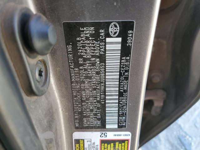 4T1B11HK6JU065653 - 2018 TOYOTA CAMRY L 灰色 照片 12