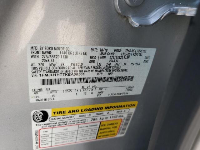 1FMJU1HT7KEA00561 - 2019 FORD EXPEDITION XLT Plata foto 13