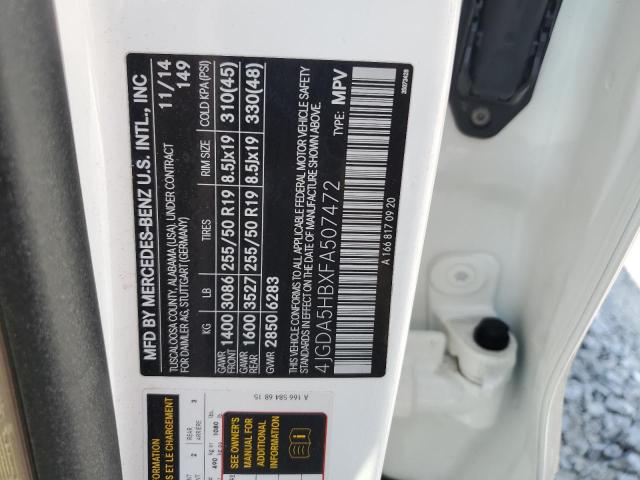 4JGDA5HBXFA507472 - 2015 MERCEDES-BENZ ML 350 4MATIC WHITE photo 13