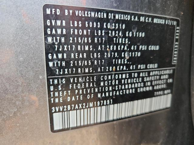 3VV2B7AX2JM197891 - 2018 VOLKSWAGEN TIGUAN SE ნაცრისფერი ფოტო 12