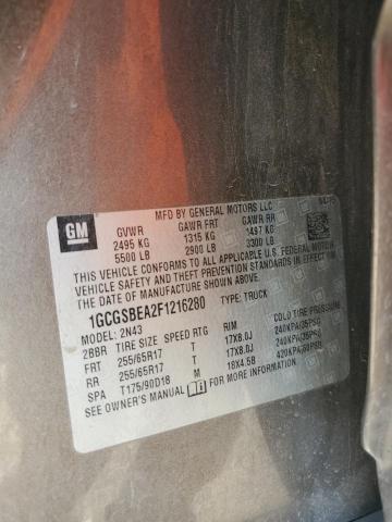 1GCGSBEA2F1216280 - 2015 CHEVROLET COLORADO LT BROWN photo 12