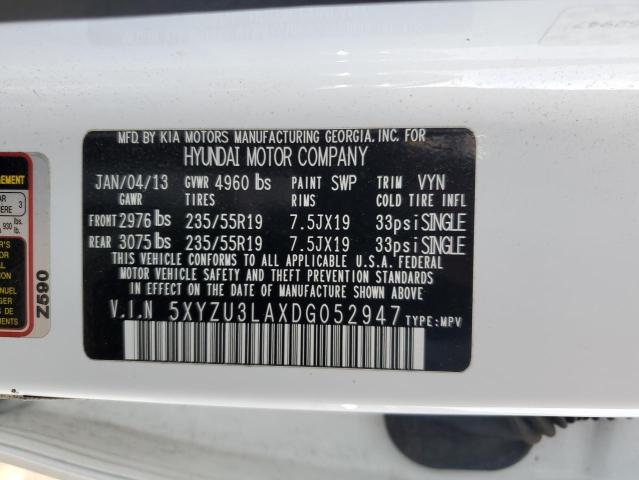 5XYZU3LAXDG052947 - 2013 HYUNDAI SANTA FE S WHITE photo 13