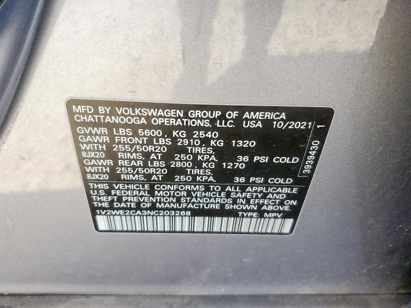 1V2WE2CA3NC203268 - 2022 VOLKSWAGEN ATLAS CROS SE SILVER photo 14