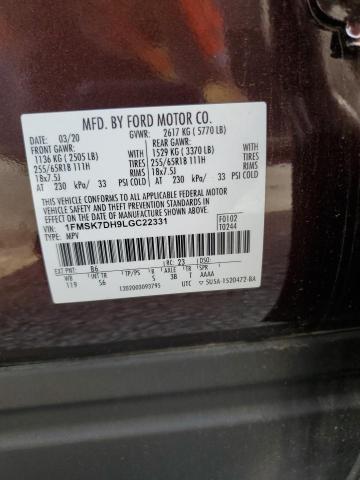 1FMSK7DH9LGC22331 - 2020 FORD EXPLORER XLT 棕色 照片 13