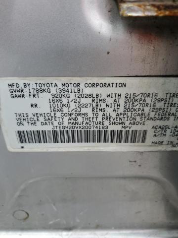 JTEGH20VX20074183 - 2002 TOYOTA RAV4 SILVER photo 13