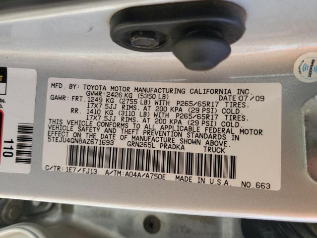 5TEJU4GN8AZ671693 - 2010 TOYOTA TACOMA DOUBLE CAB PRERUNNER SILVER photo 12