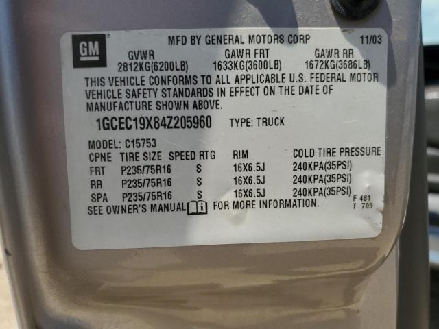 1GCEC19X84Z205960 - 2004 CHEVROLET SILVERADO C1500 银色 照片 12