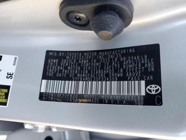 5YFB4MDE3SP334509 - 2025 TOYOTA COROLLA LE SILVER photo 13