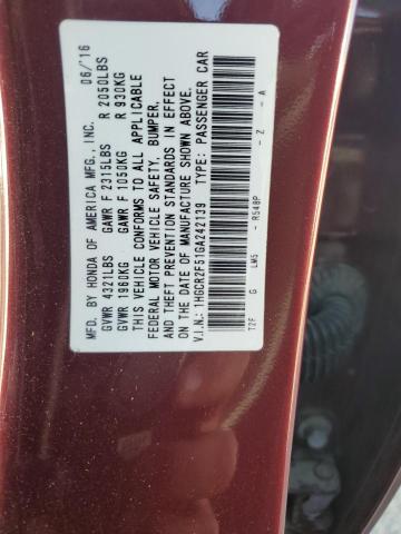 1HGCR2F51GA242139 - 2016 HONDA ACCORD SPORT 勃艮第红 照片 12