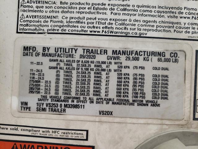 1UYVS2530M3398511 - 2021 UTILITY TRAILER WHITE photo 10