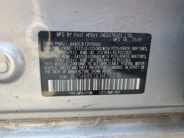 JF2SHBBC0CH421776 - 2012 SUBARU FORESTER 2.5X Srebrny zdjęcie 13