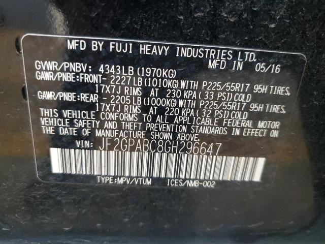 JF2GPABC8GH296647 - 2016 SUBARU CROSSTREK PREMIUM BLACK photo 13