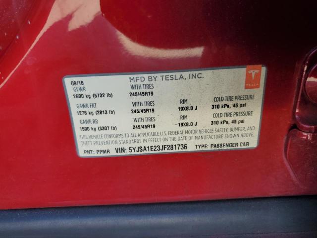 5YJSA1E23JF281736 - 2018 TESLA MODEL S Կարմիր լուսանկար 12