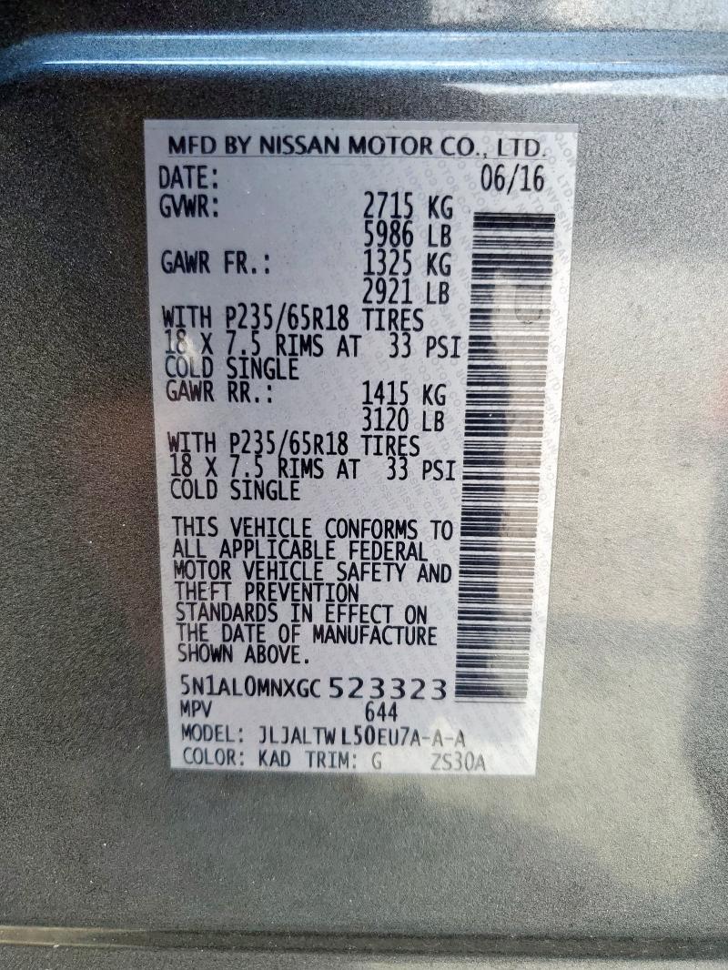 5N1AL0MNXGC523323 - 2016 INFINITI QX60 灰色 照片 13